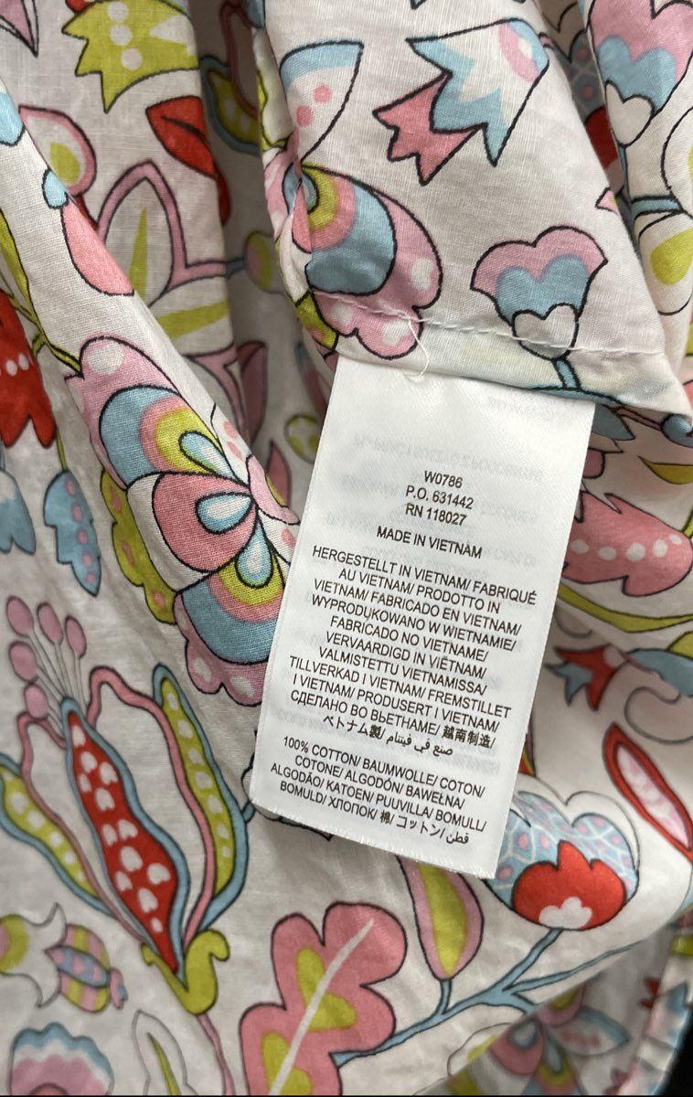 Boden Women's Multicolor Floral Cotton Split Neck Blouse Striped Trim Sz 20/22
