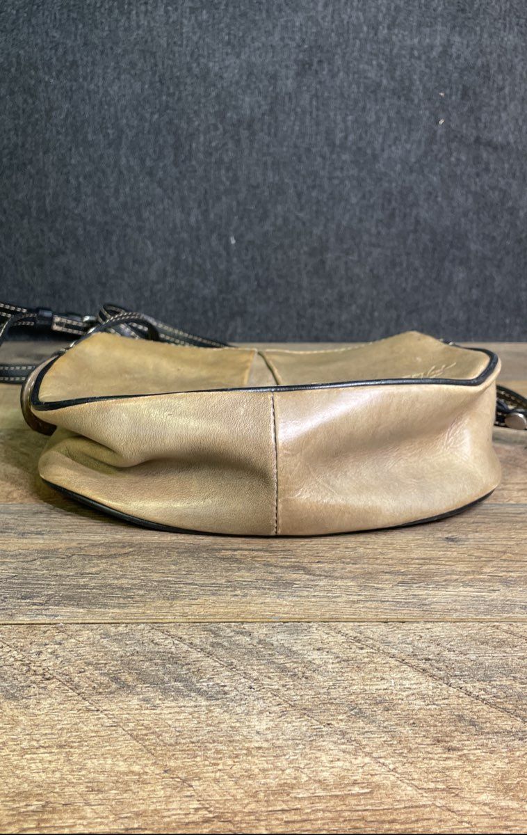 Patricia Nash Chania Beige Leather Crossbody Bag Black Trim Italian Leather