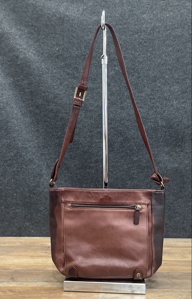 Vintage Etienne Aigner Brown Leather Crossbody Shoulder Bag Plaid Lining