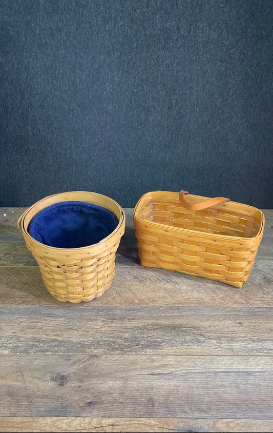 Lot of 2 Vintage Longaberger Woven Baskets 2003 w/ Liner & Protector