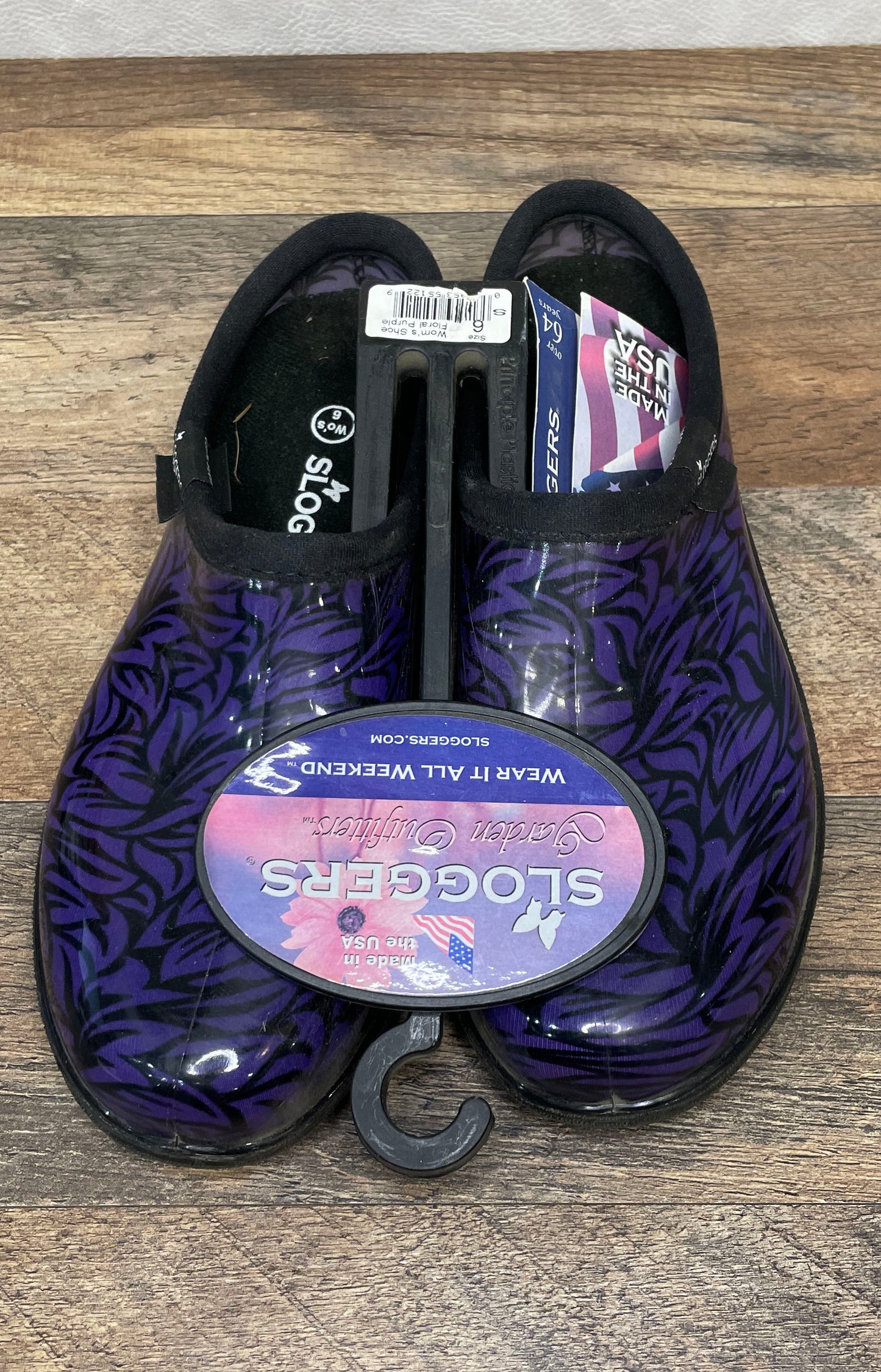 Sloggers Garden Outfitters Floral Purple Women's Clog Shoes Size 6