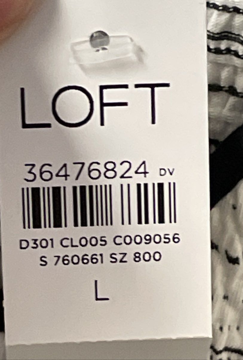 NWT Loft Women's White Striped Smocked Flutter Sleeve Blouse Top Sz L