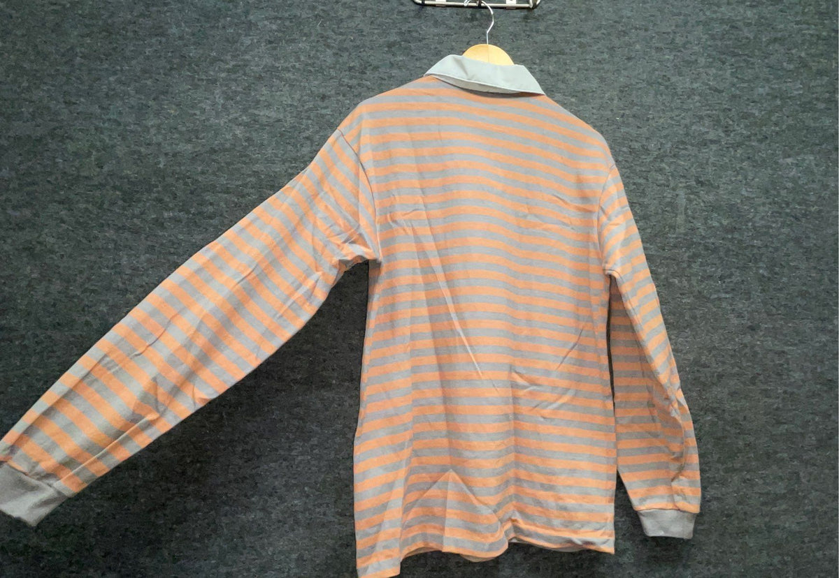Vintage 90s Bob n Jane Striped Long Sleeve Rugby Shirt Gray Orange Sz M