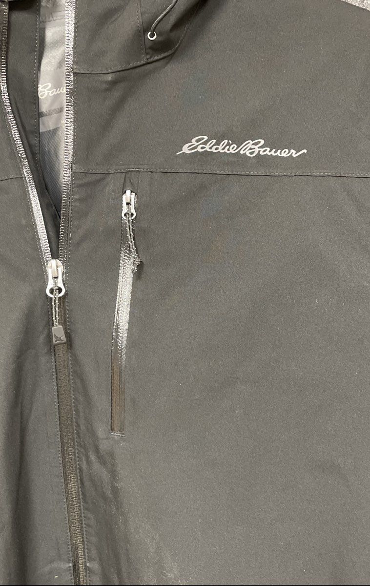 Eddie Bauer Men's Black Weatheredge Hooded Rain Shell Jacket Size XL