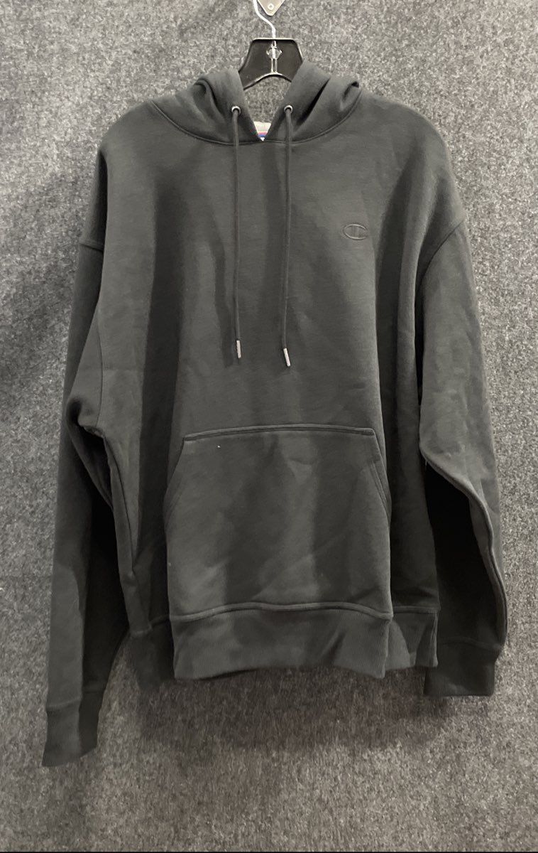 Champion Men's Black Fleece Pullover Hoodie Tonal Logo Sweatshirt Sz L