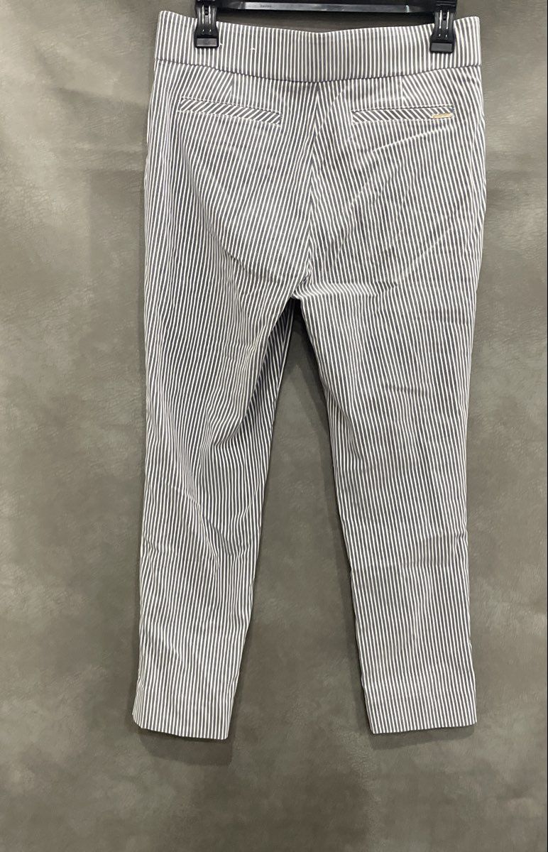 Anne Klein Women's White Navy Striped Pull On Stretch Ankle Pants Sz 4