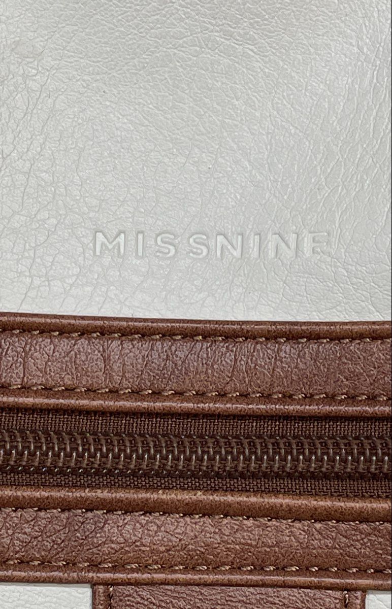 Missnine Cream White Brown Faux Leather Anti-theft Laptop Backpack Travel Bag