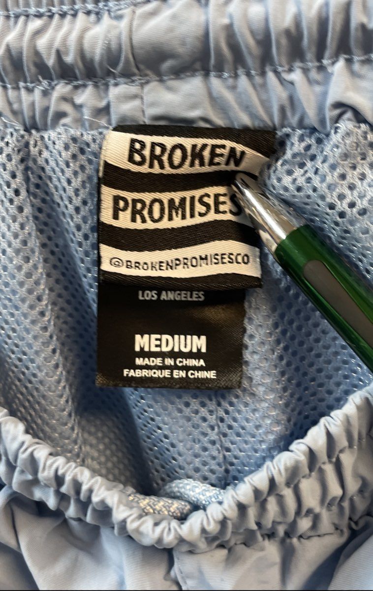 Broken Promises Men's Light Blue Graphic Nylon Track Pants Joggers Size Medium