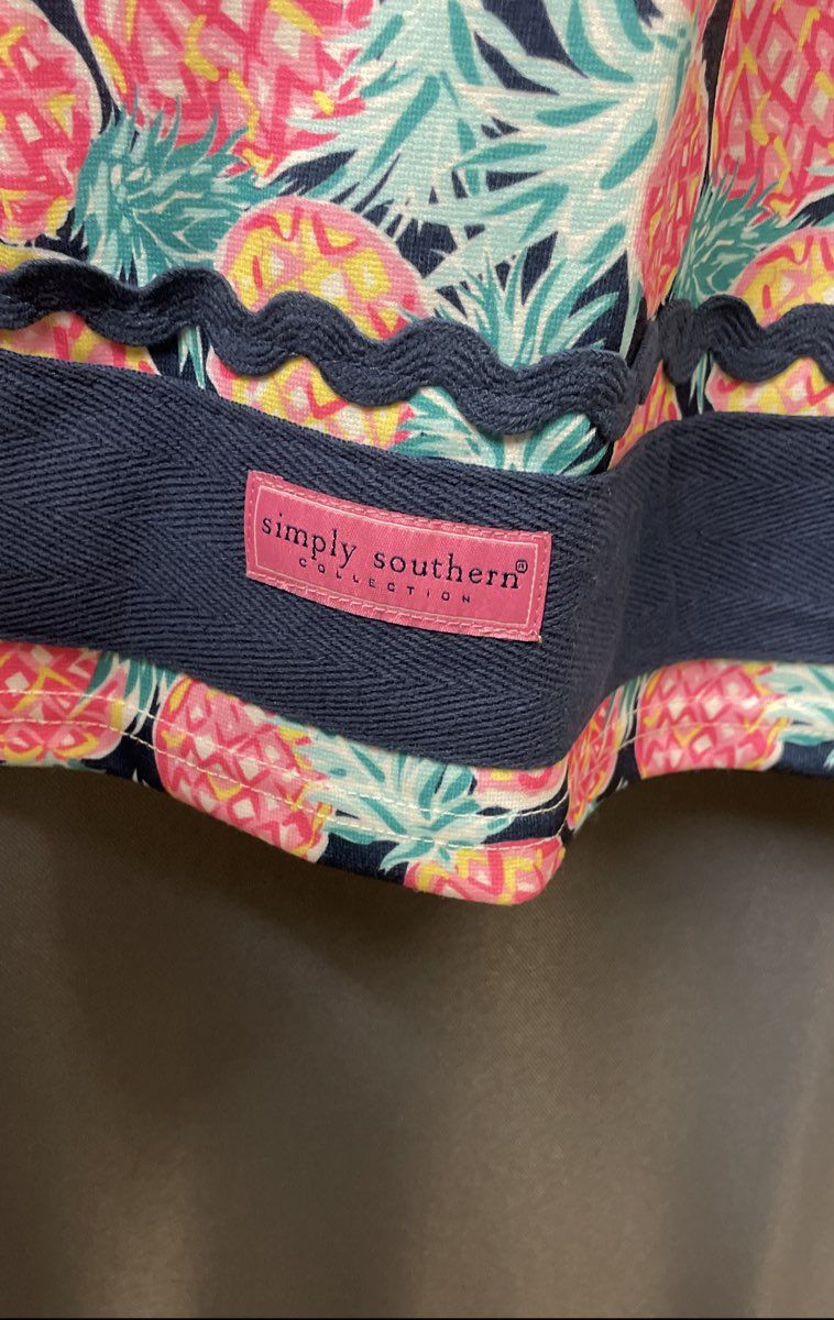 Simply Southern Women's Pineapple Tunic Dress Pink Navy Sleeveless Rickrack Sz S