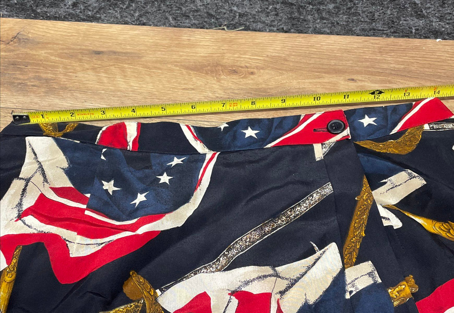 Vintage 90s Jones New York Women's Navy Silk Flag Saber Print Wrap Skirt Sz 10
