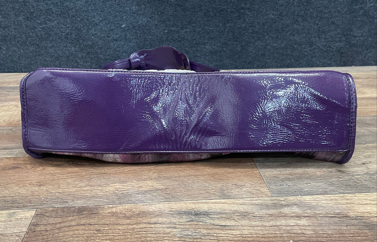 Candice Los Angeles Purple Abstract Leather Satchel Shoulder Bag Silver Hardware