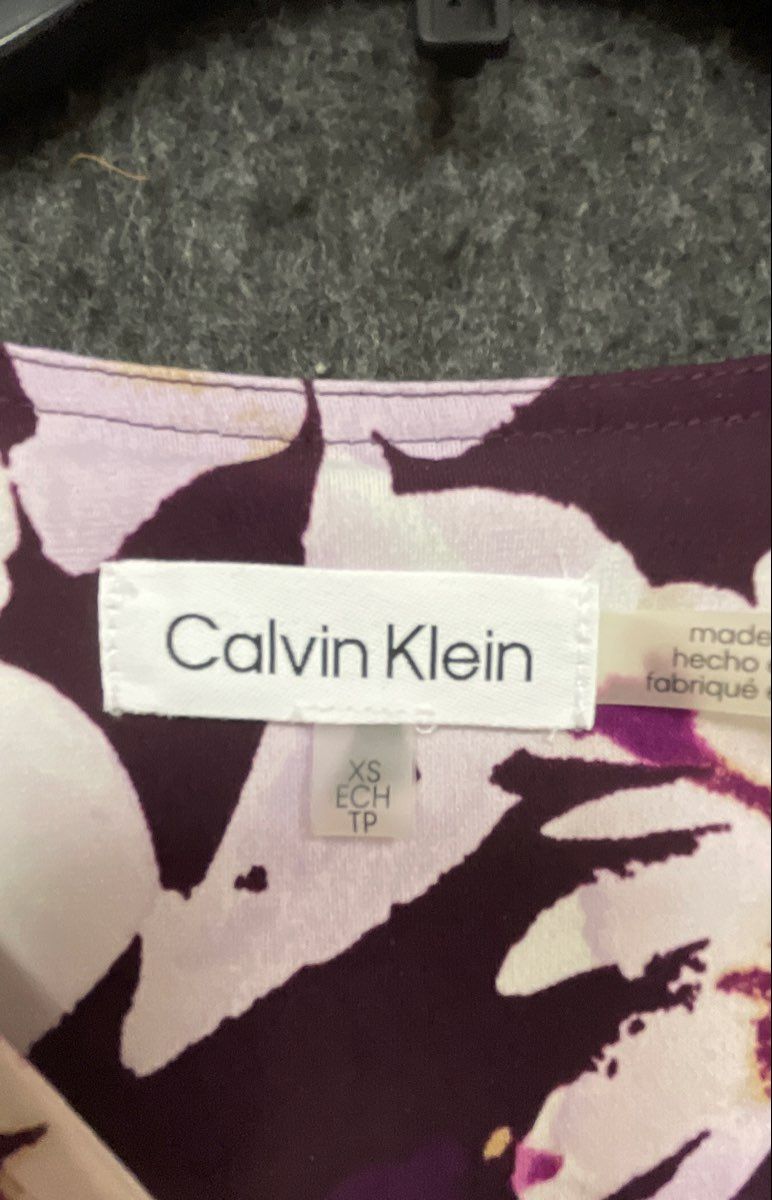 Calvin Klein Women's Purple Floral V-Neck Sheer Long Sleeve Blouse Top Sz XS