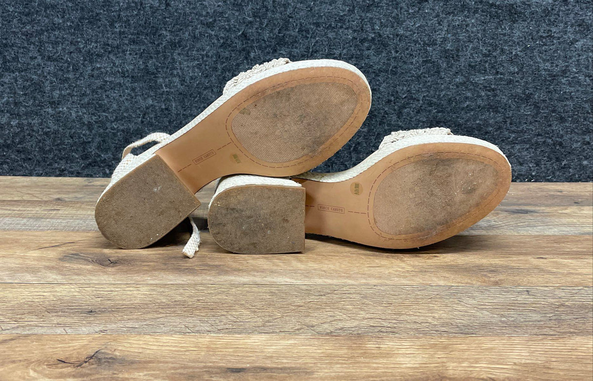Vince Camuto Rania Cream Woven Espadrille Platform Block Heel Sandals Size 10M