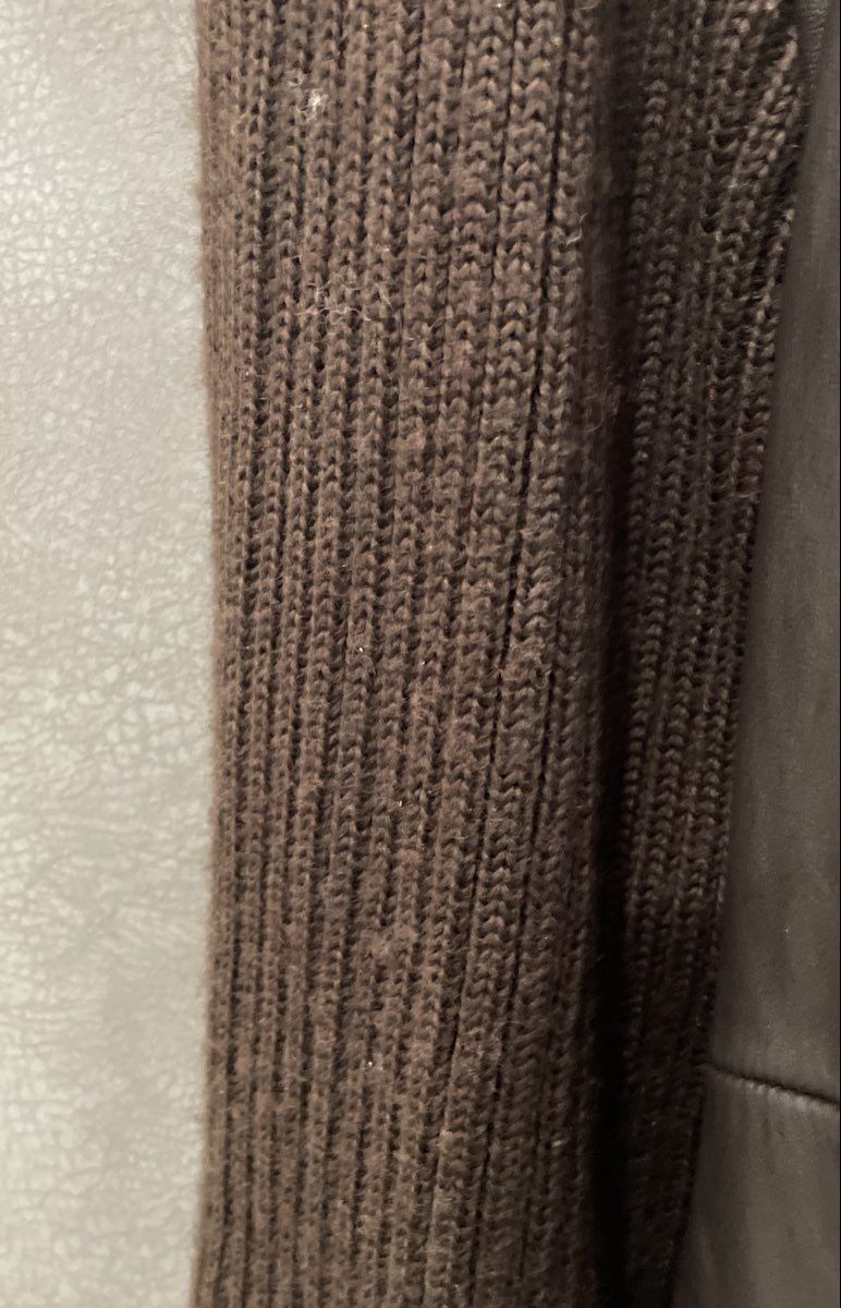 Laura Clement Women's Brown Lambskin Leather Ribbed Wool Full Zip Jacket 14
