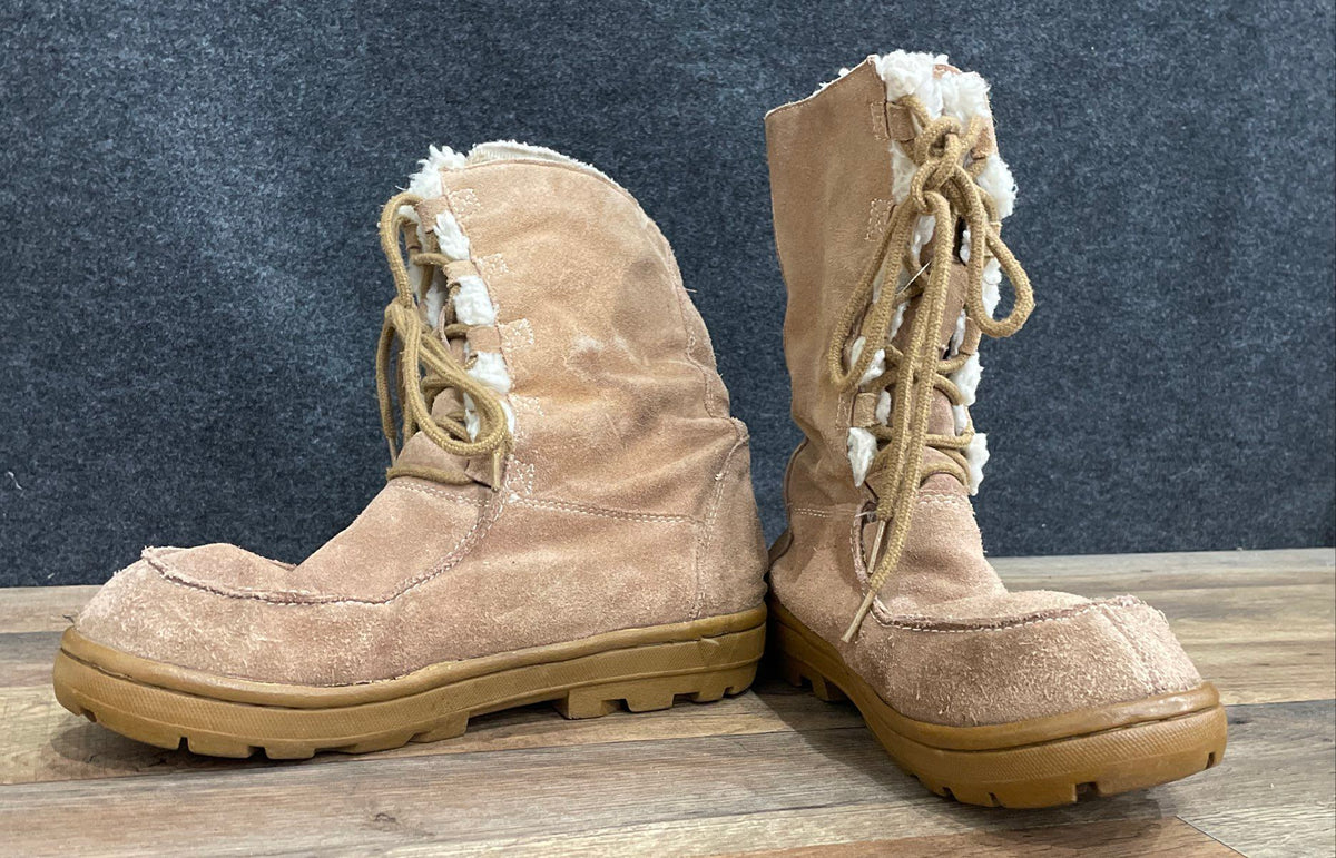 Sonoma Life + Style Tan Faux Shearling Lace Up Winter Boots Women's Size 8