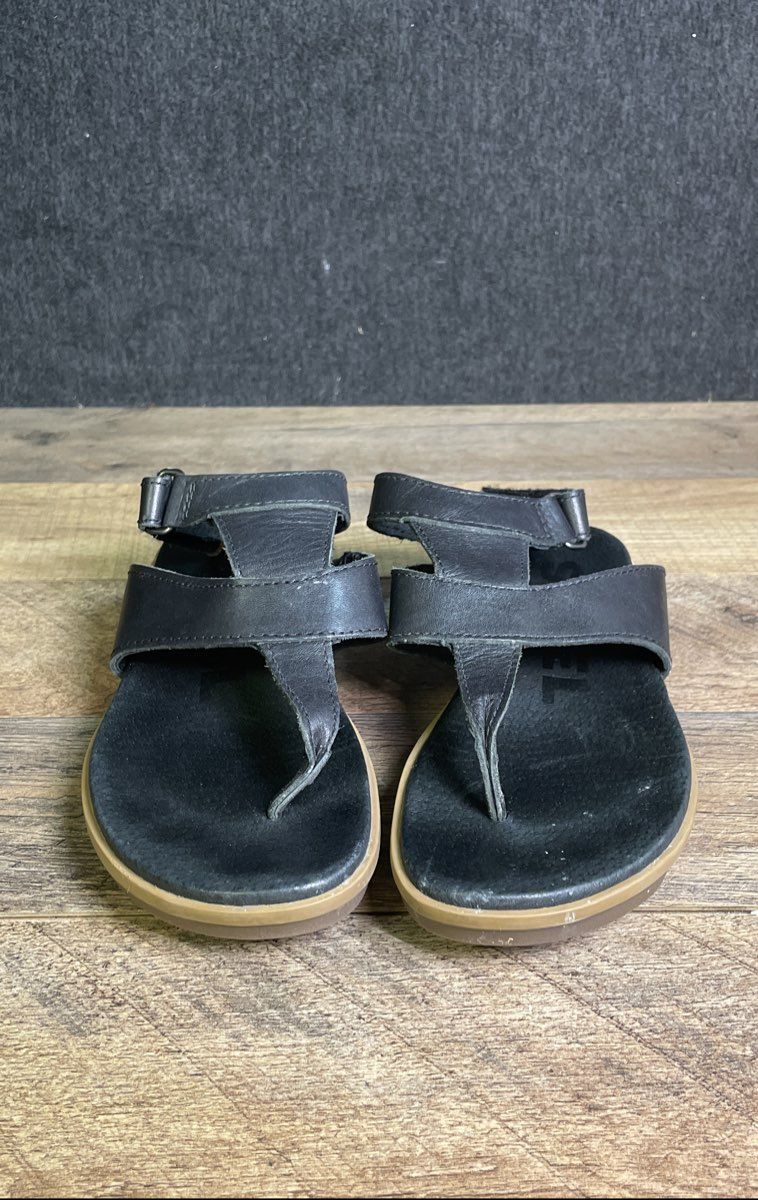 Sorel Roaming T-Strap Black Leather Women's Sandals Size 6