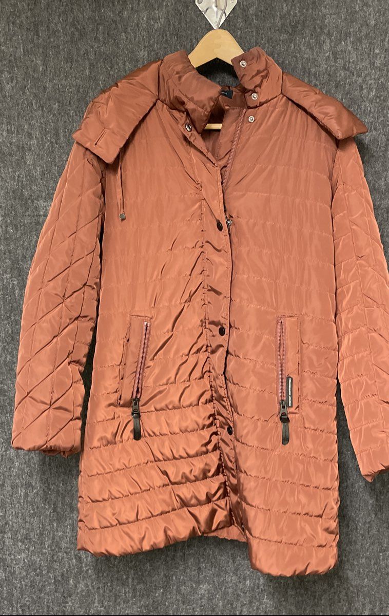 French Connection Women's Quilted Puffer Jacket Rust Hooded Full Snap Sz 8