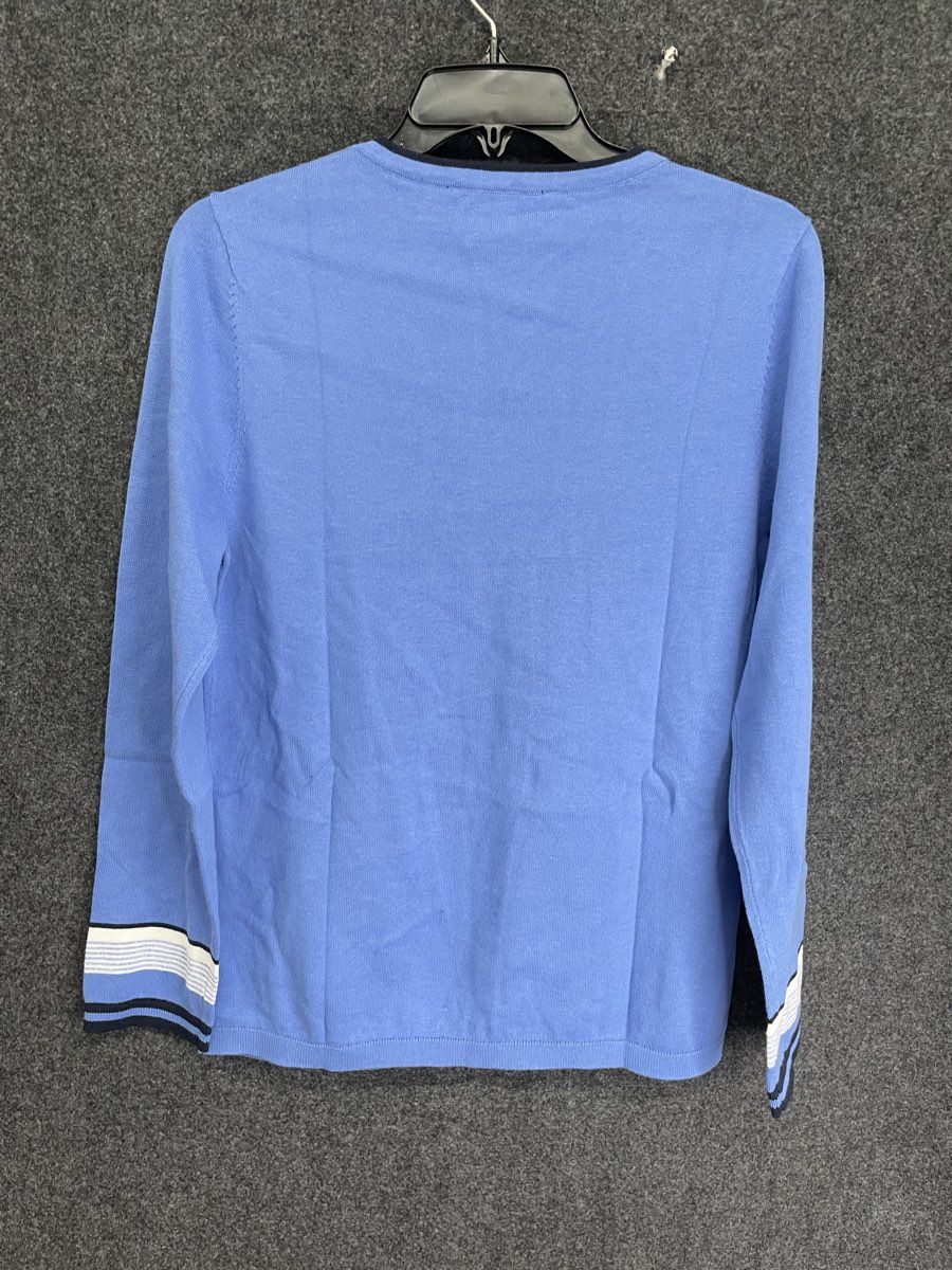 Tommy Hilfiger Women's Ivy 2 V-Neck Sweater Blue Striped Cuff Cotton NWT Sz M