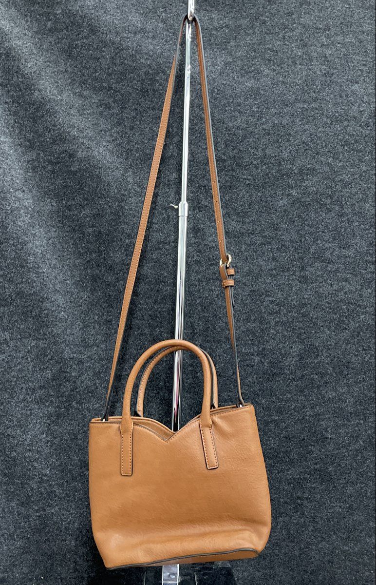 Lauren Conrad Brown Leather Crossbody Handbag Tote Bag Gold Tone Hardware 13in