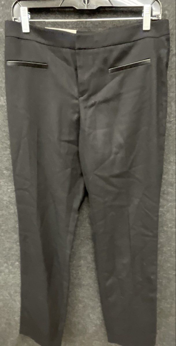 Club Monaco Women's Irina Black Low Rise Straight Leg Leather Trim Pants NWT 6