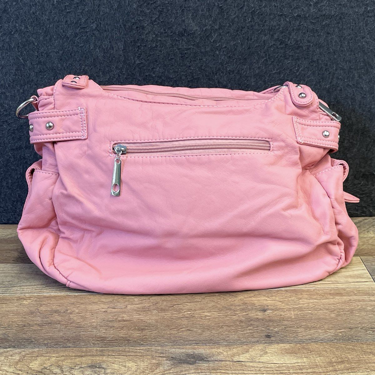 Scarleton Pink Faux Leather Multi-Zipper Satchel Handbag Silver Hardware