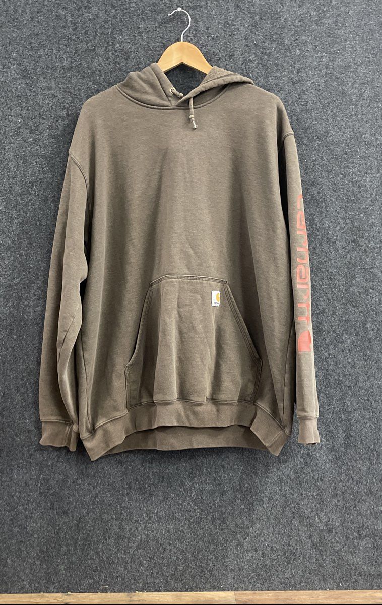 Carhartt Men's Brown Original Fit Pullover Hoodie Sleeve Graphic Logo Sz XL