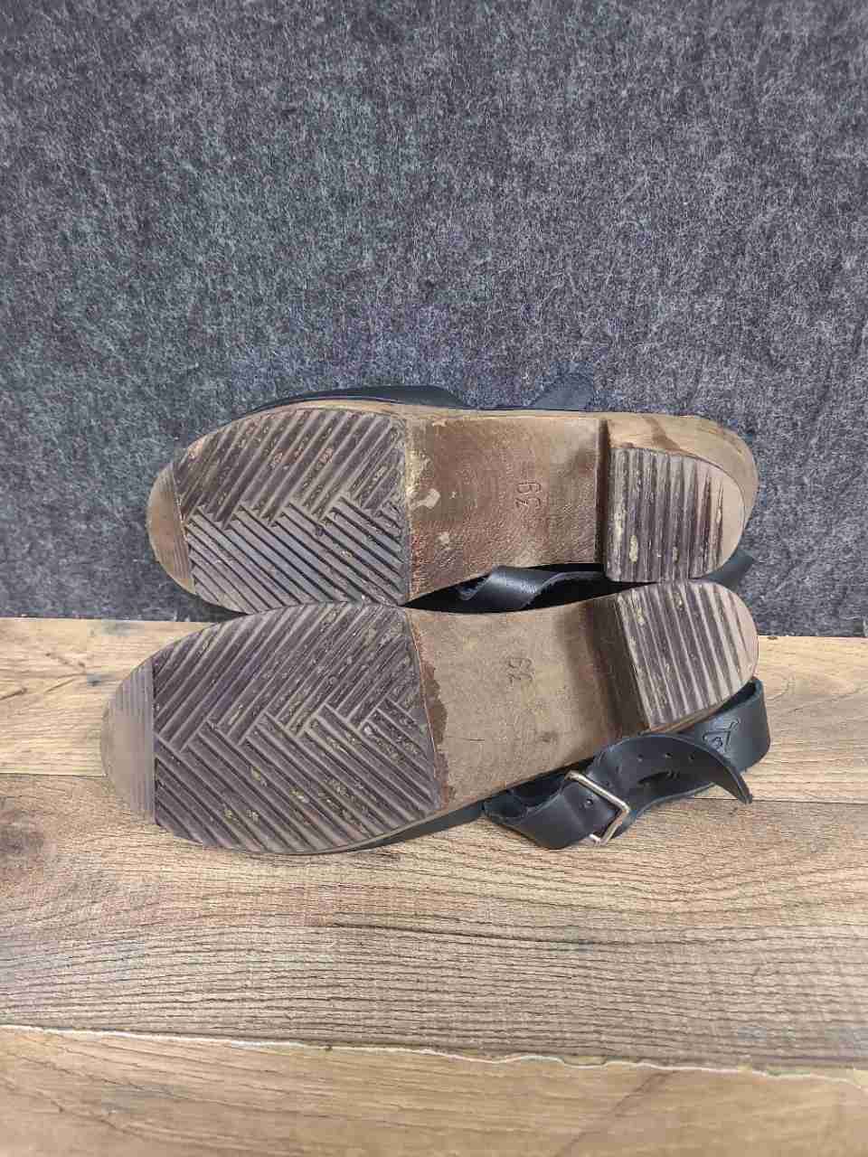 Lotta from Stockholm Highwood Black Leather Slingback Wooden Clogs Size 39