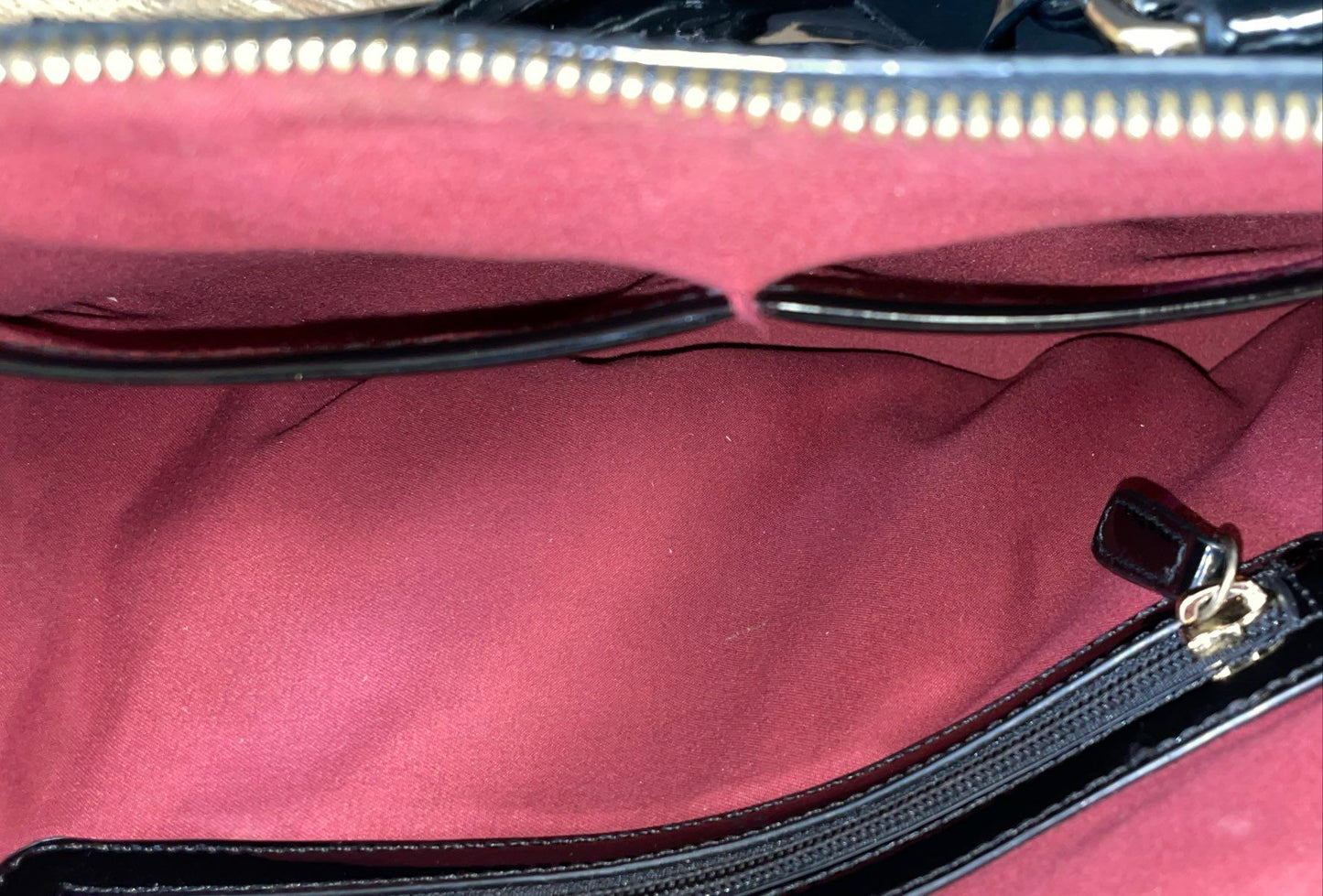 Adrienne Vittadini Black Patent Dome Satchel Bag Gold Tone Hardware