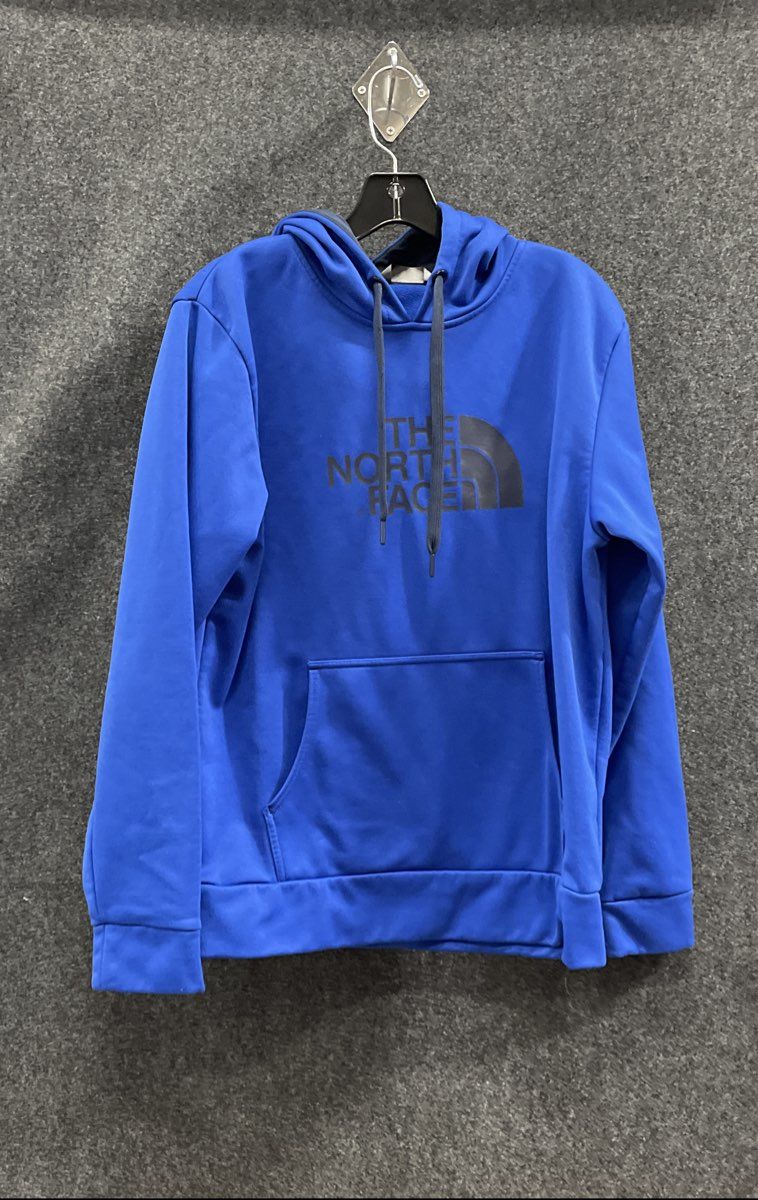 The North Face Men's Blue Pullover Fleece Hoodie Logo Kangaroo Pocket Size M
