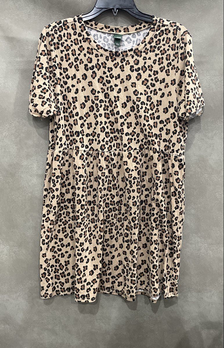 Wild Fable Women's Cheetah Leopard Print Babydoll Peplum Top Short Sleeve Sz L