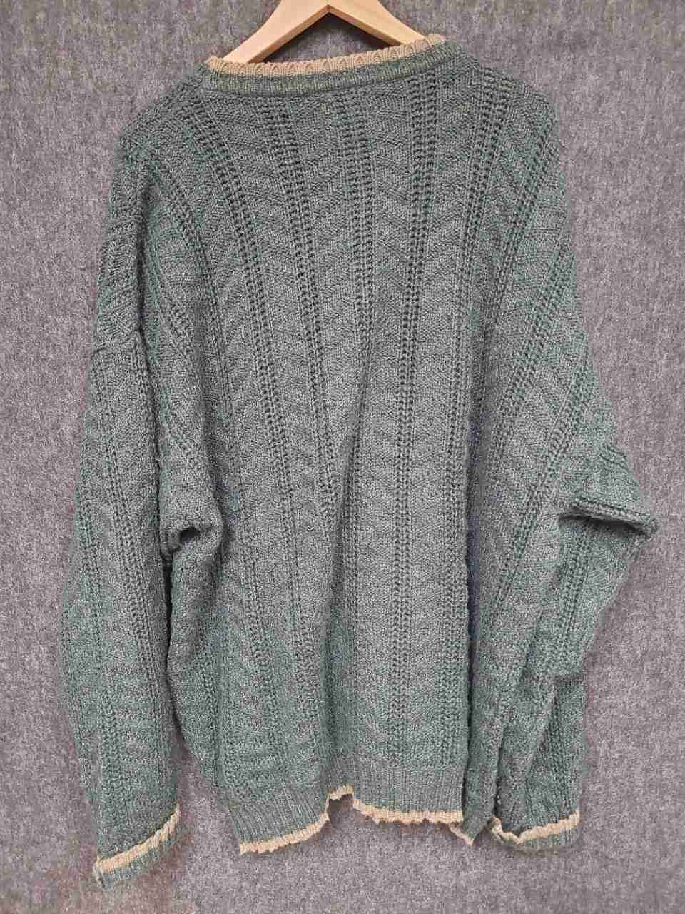 Vintage 90s Woolrich Men's Green Textured Cotton Knit Sweater Made in USA Sz 2XL