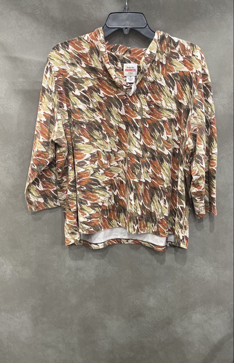 Ruby Rd Women's Abstract Brushstroke Mock Neck Shirt Top Multicolor Sz 1X