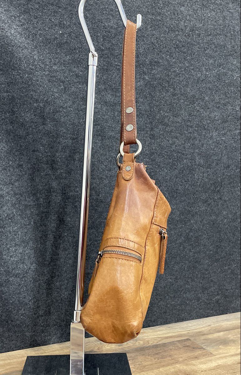 Spikes & Sparrow Brown Leather Hobo Shoulder Bag Handbag Silver Hardware