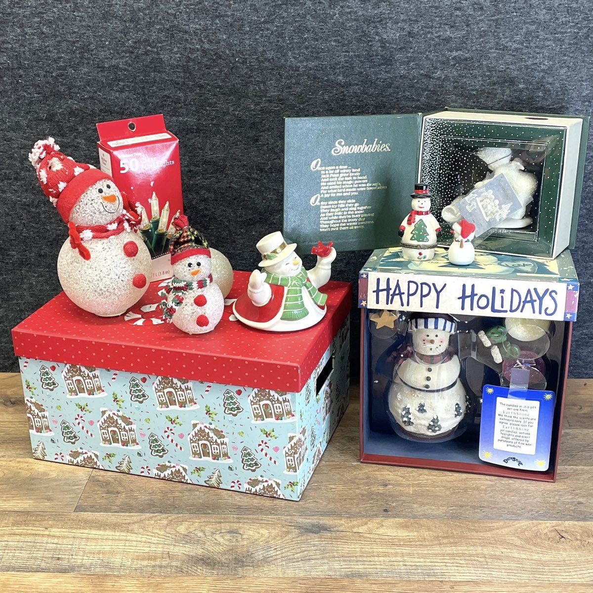 Dept 56 Snowbabies Snowman Christmas Decor Lot Earthshine Candle Music Box