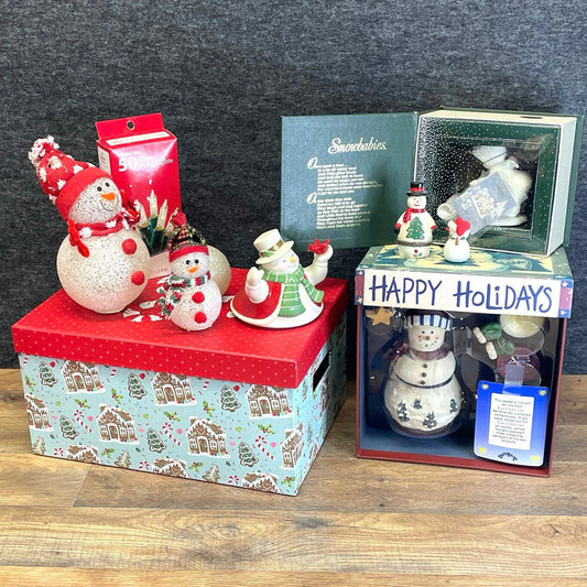 Dept 56 Snowbabies Snowman Christmas Decor Lot Earthshine Candle Music Box