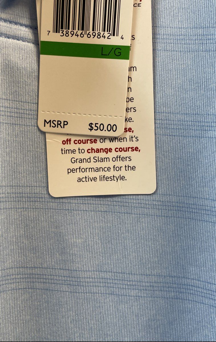 Grand Slam Men's Performance Polo Shirt Light Blue Striped Textured Sz L NWT