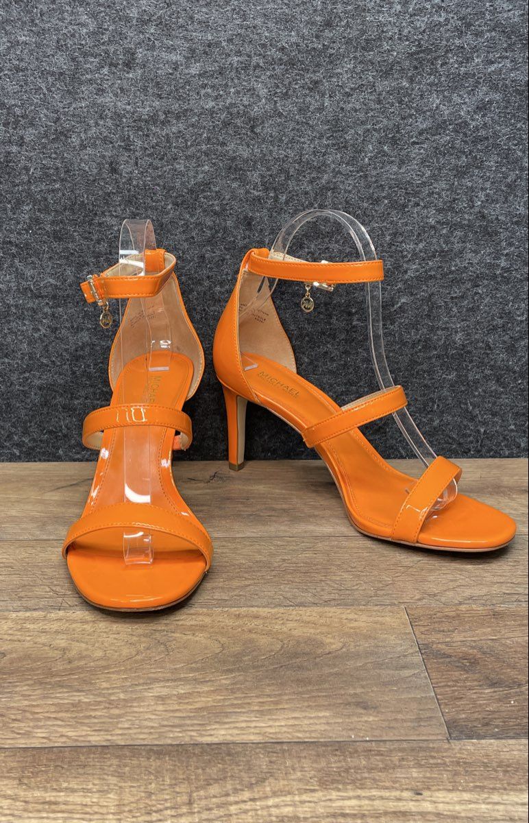 Michael Kors Orange Patent Strappy Stiletto Sandals Heels Size 7M