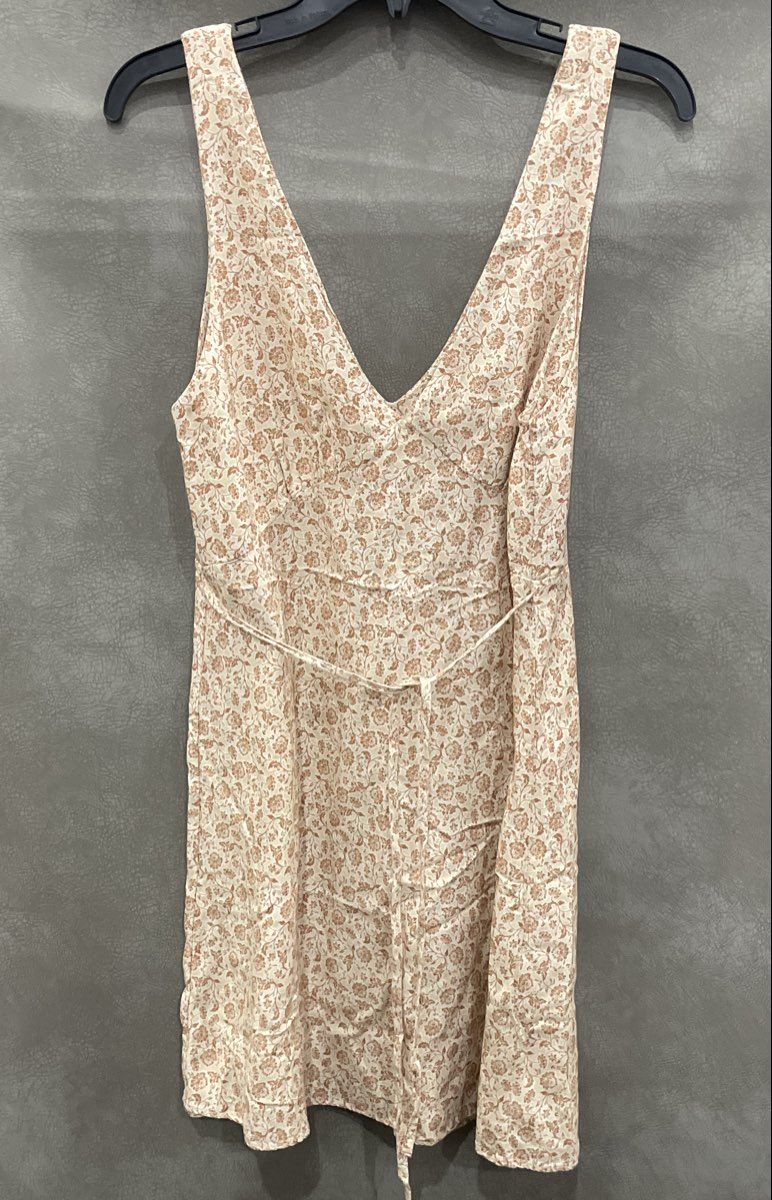 Rhythm Women's Cream Floral Rayon Ramie V-Neck Tie Waist Sundress Sz S
