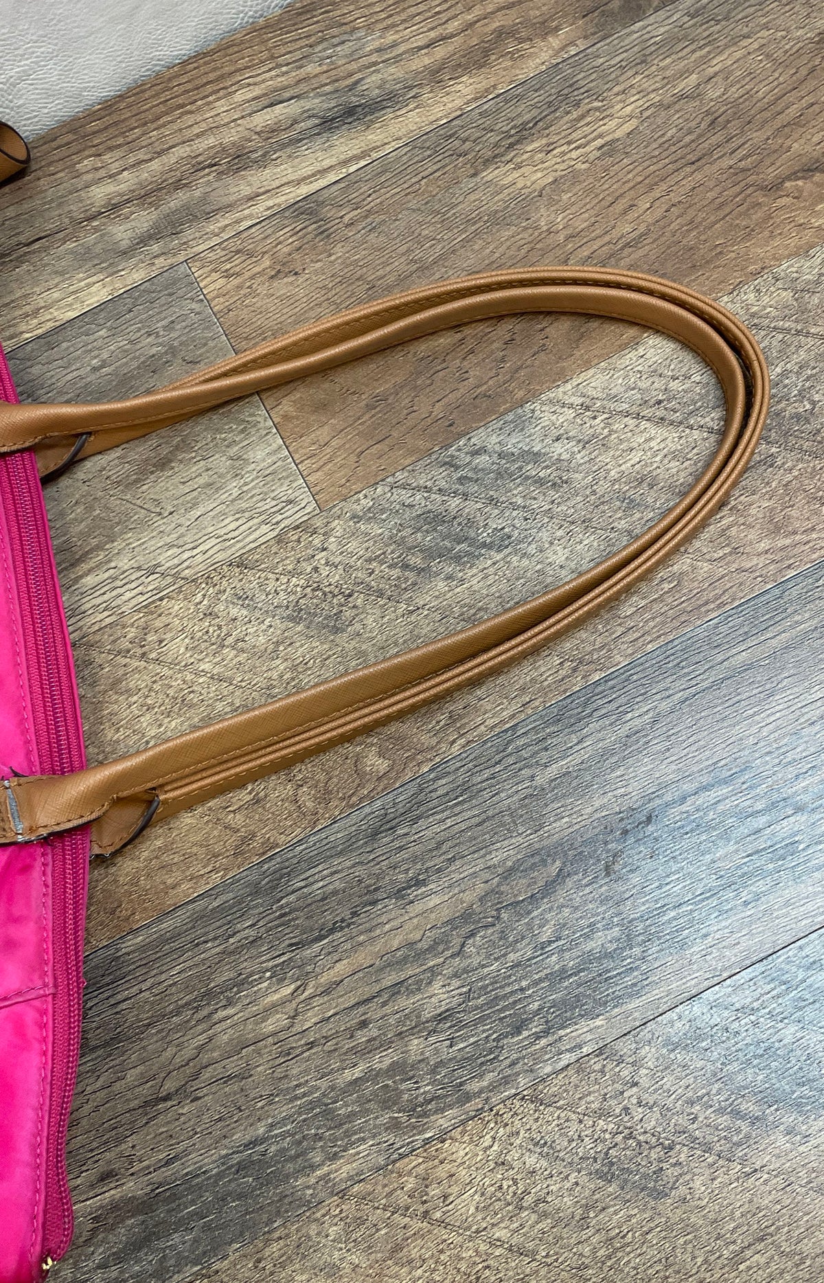 Michael Kors Hot Pink Nylon Tote Bag Brown Leather Trim Gold Hardware