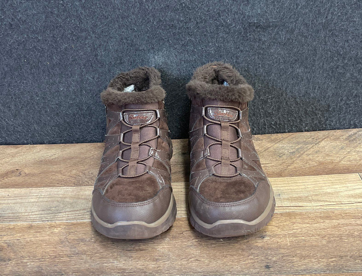 Skechers Synergy Winter Nights Chocolate Brown Fur Lined Boots Women's Size 9.5