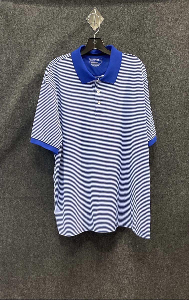 Chaps Golf 78 Men's Blue White Striped Stay-Dry Short Sleeve Polo Shirt Sz XXL