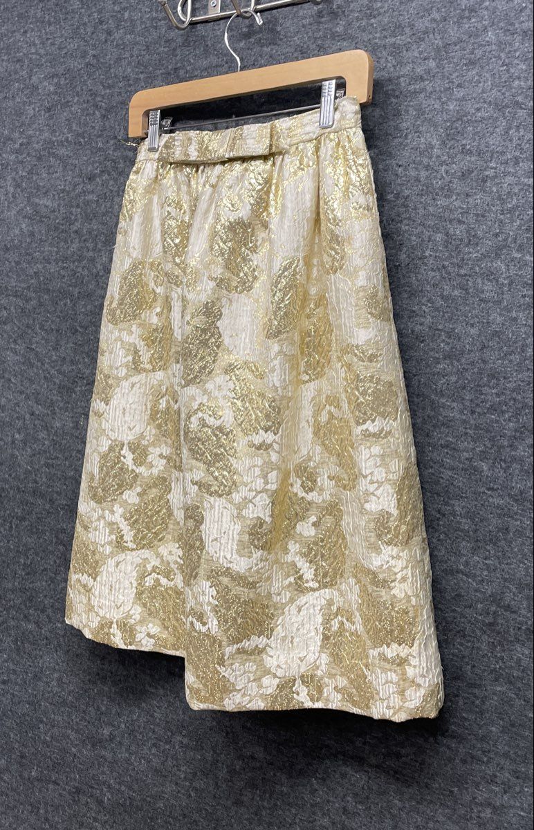 Vintage Women's Gold Metallic Floral Brocade High Waist A-Line Cocktail Skirt
