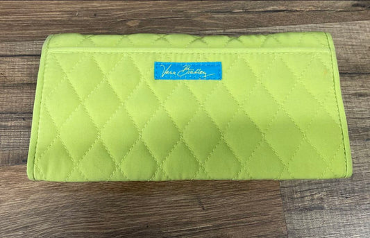 Vera Bradley Lime Green Quilted Fabric Long Wallet Organizer Blue Lining