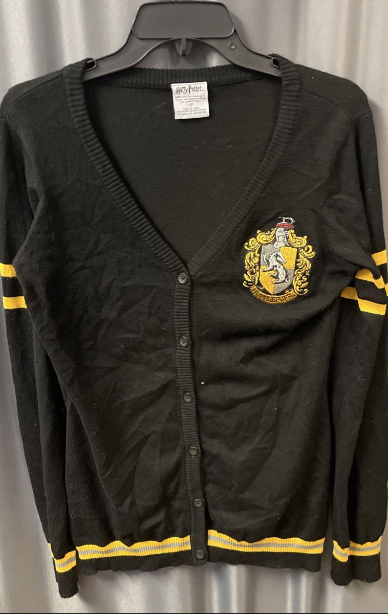 Harry Potter Hufflepuff Women's Black Knit Button Front Cardigan Sweater Sz M