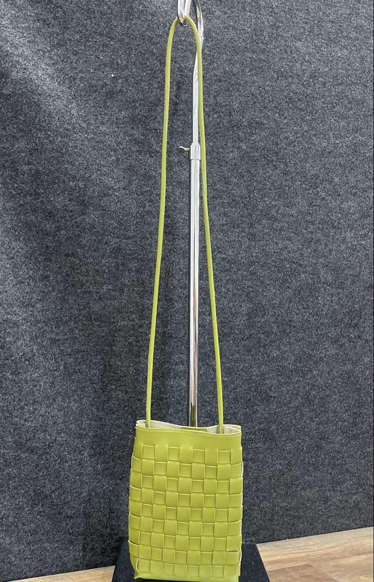 Unbranded Green Woven Leather Mini Crossbody Bag Small Shoulder Purse
