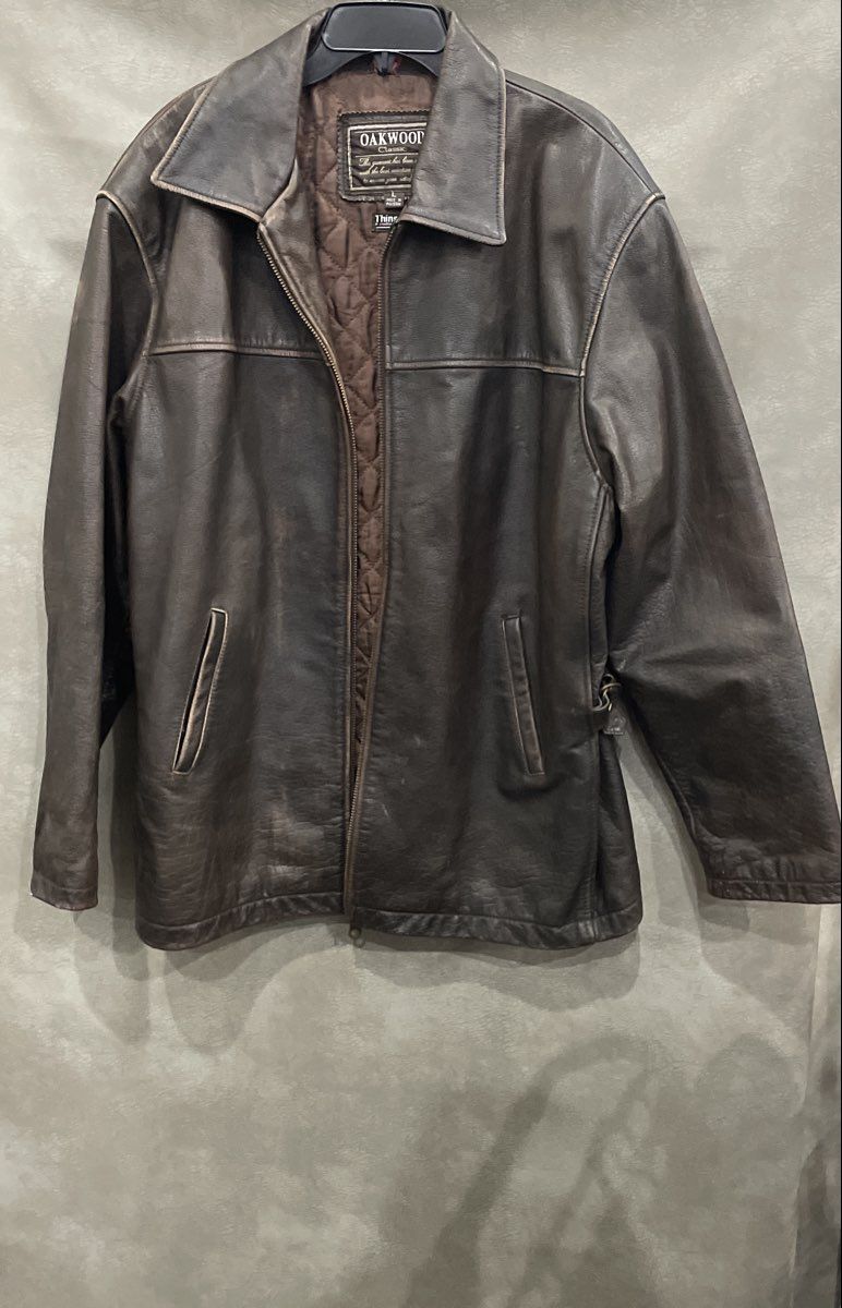 Vintage 90s Oakwood Classic Men's Brown Thinsulate Insulated Leather Car Coat L