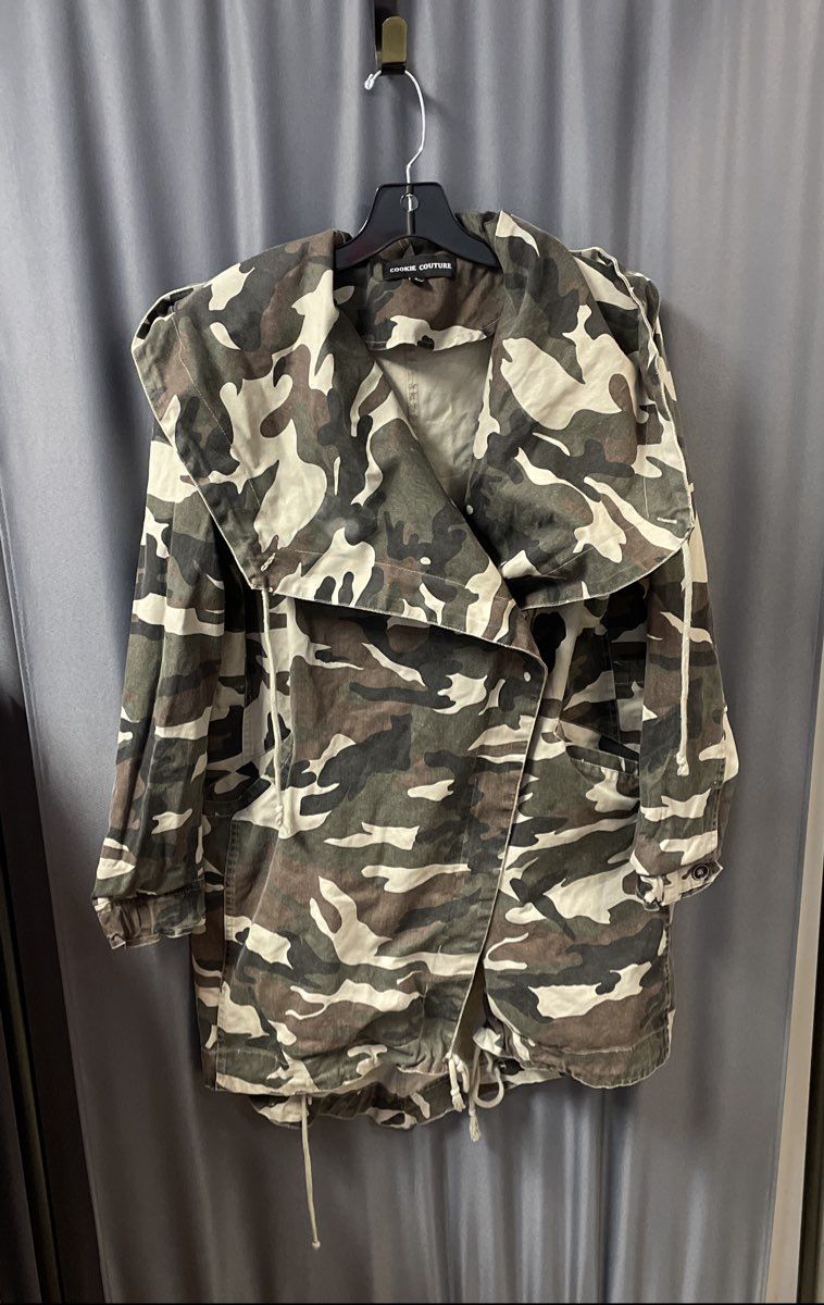 Cookie Couture Women's Camo Hooded Wrap Jacket Cotton Military Utility Sz L