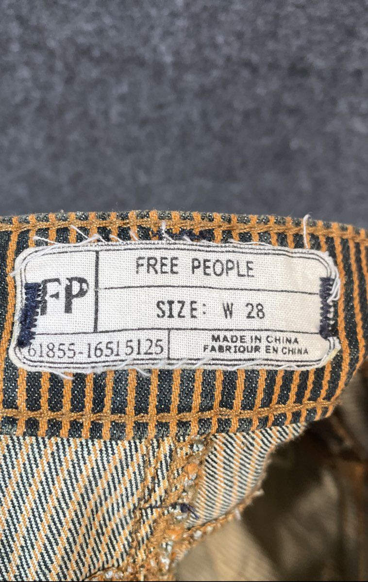 Free People Women's Yellow & Black Hickory Stripe Skinny Moto Pants Size 28