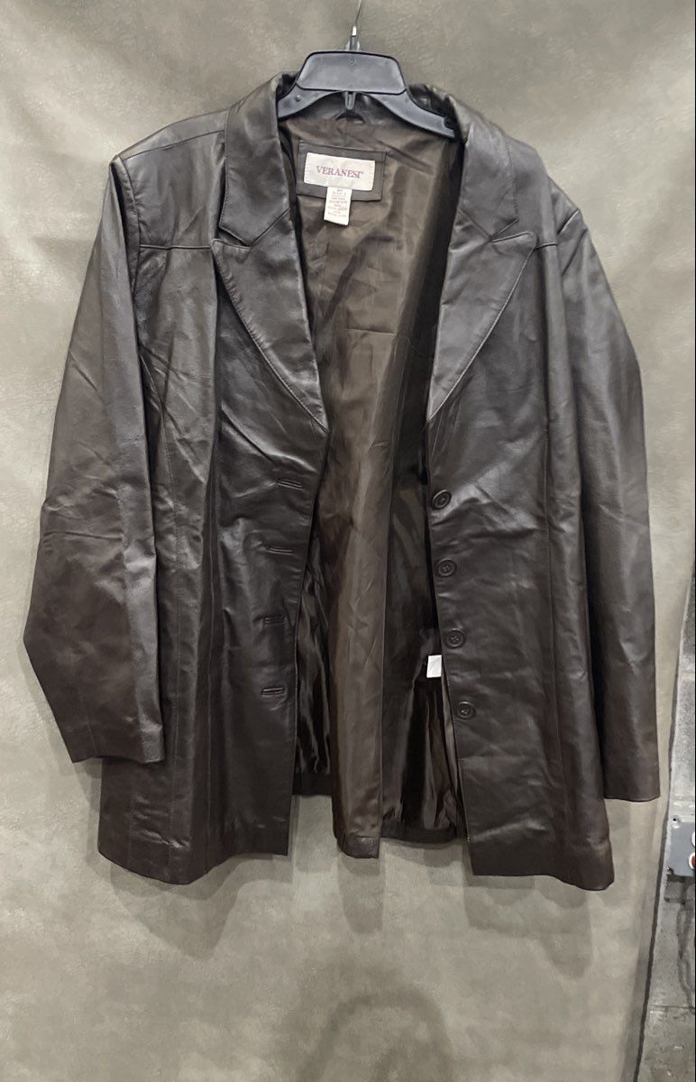 Vintage 90s Veranesi Women's Brown Leather Blazer Jacket Sz 26W