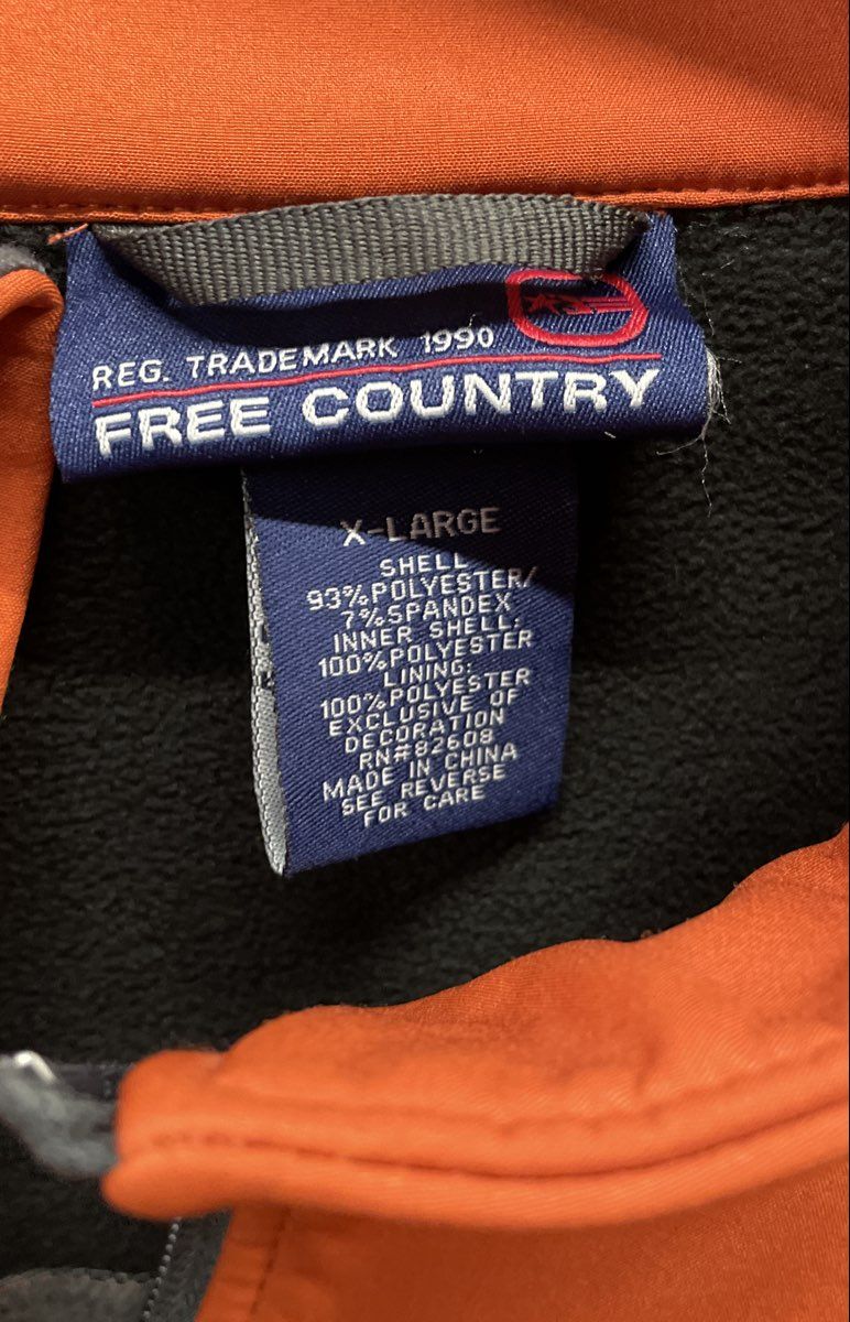Free Country Men's Orange Grey Softshell Full Zip Jacket Size XL